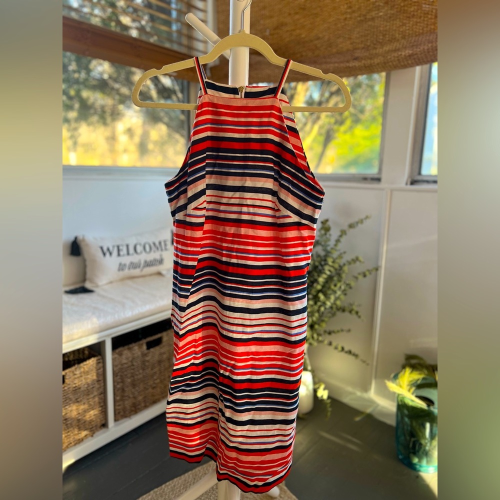 Colorful, striped, summer midi dress.